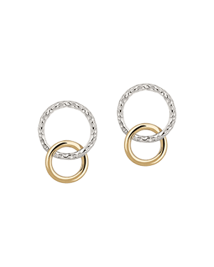 Pair of halo earrings with textured sterling silver hoops and 24-carat gold gilded rings.