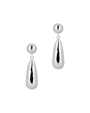 Sterling silver drop earrings with polished teardrop dangles and round studs.