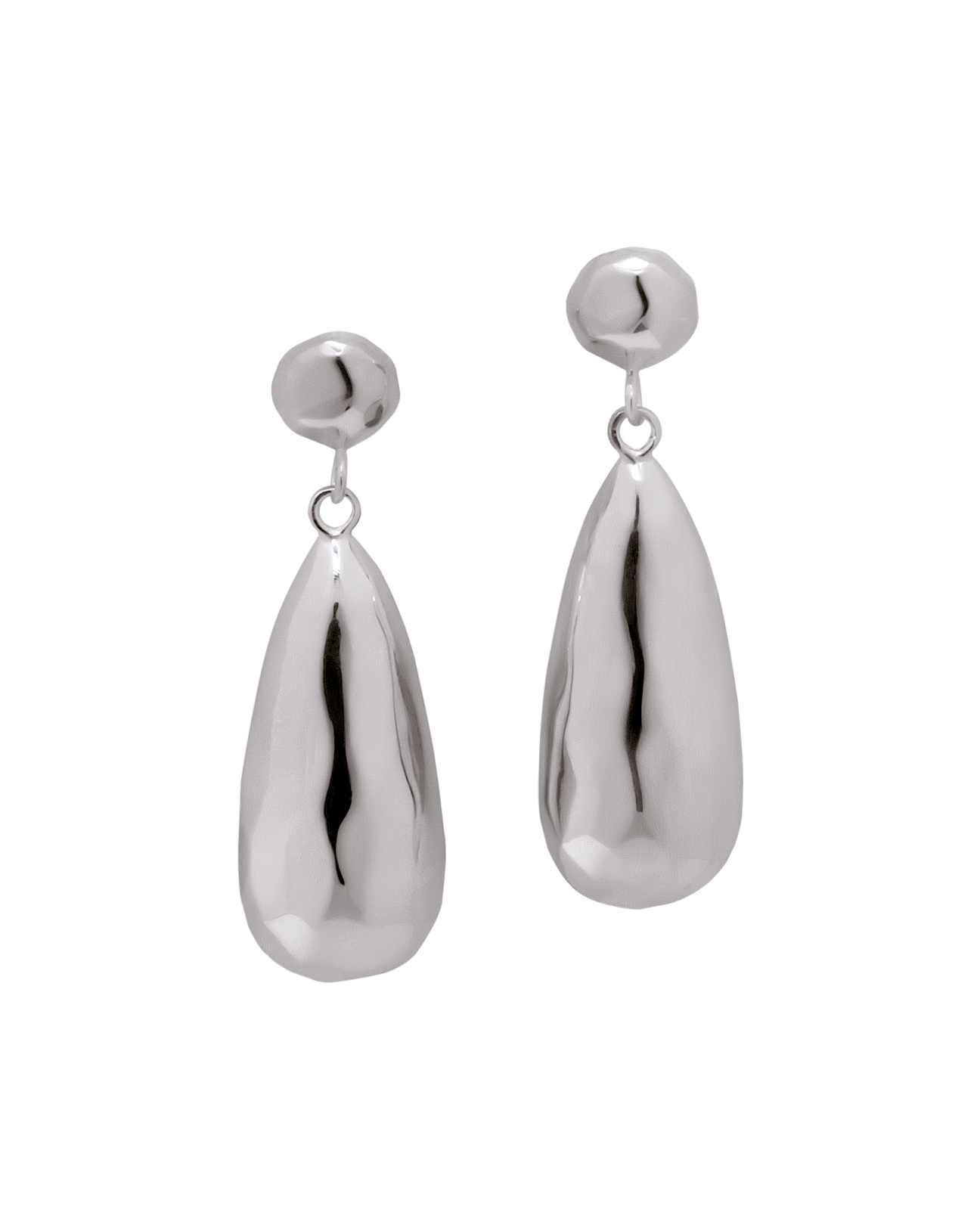 Sterling silver Jasmine drop earrings, cropped close-up on black background.