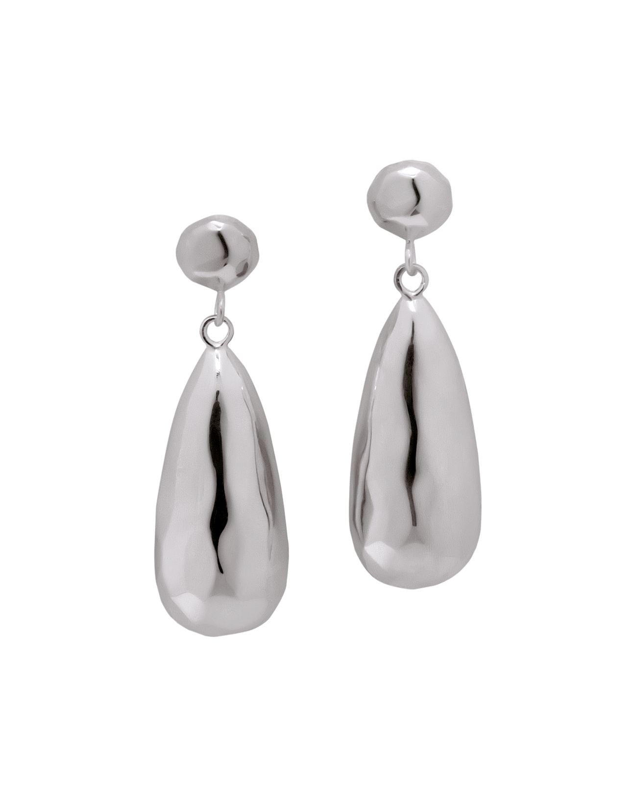 Sterling silver Jasmine drop earrings, cropped close-up on black background.
