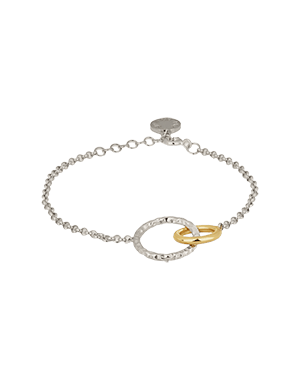 Halo bracelet in sterling silver with 24 carat gold gilded interlocking ring.