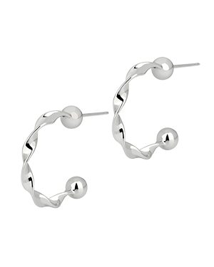 Pair of sterling silver crescent twisted hoop earrings with polished finish