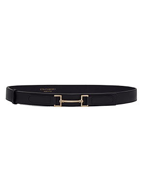 Black Strathberry Stockbridge belt with gold double bar buckle, medium size