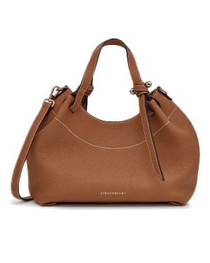 Tan leather Strathberry Barra Mini shoulder bag with top handles and detachable strap