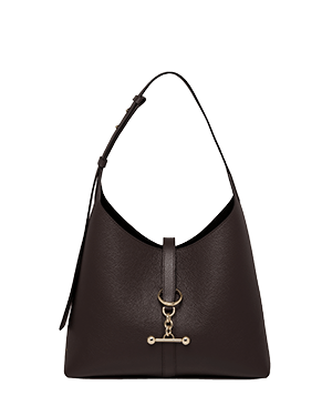 Kite hobo bag in espresso leather with gold-tone T-bar hardware and adjustable shoulder strap.