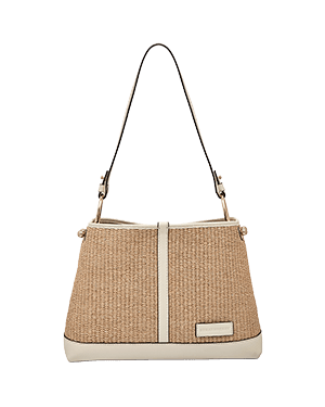 Hobo bag in natural raffia with vanilla-coloured trim and single shoulder strap.