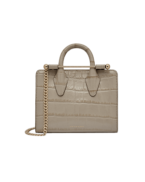 Croc-effect nano tote with top handles and gold chain shoulder strap
