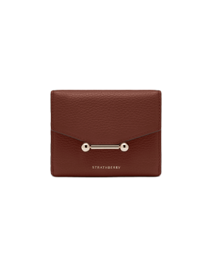 Strathberry Mosaic trifold wallet in walnut pebbled leather with gold bar closure