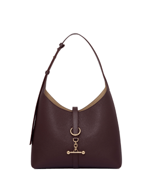 Burgundy Kite hobo bag with single shoulder strap and gold T-bar hardware.