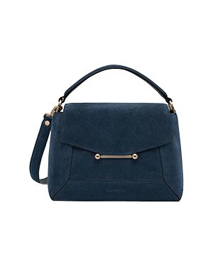 Loch blue suede mosaic bag with top handle and detachable shoulder strap.
