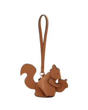 Tan squirrel bag charm with loop strap and metal clasp