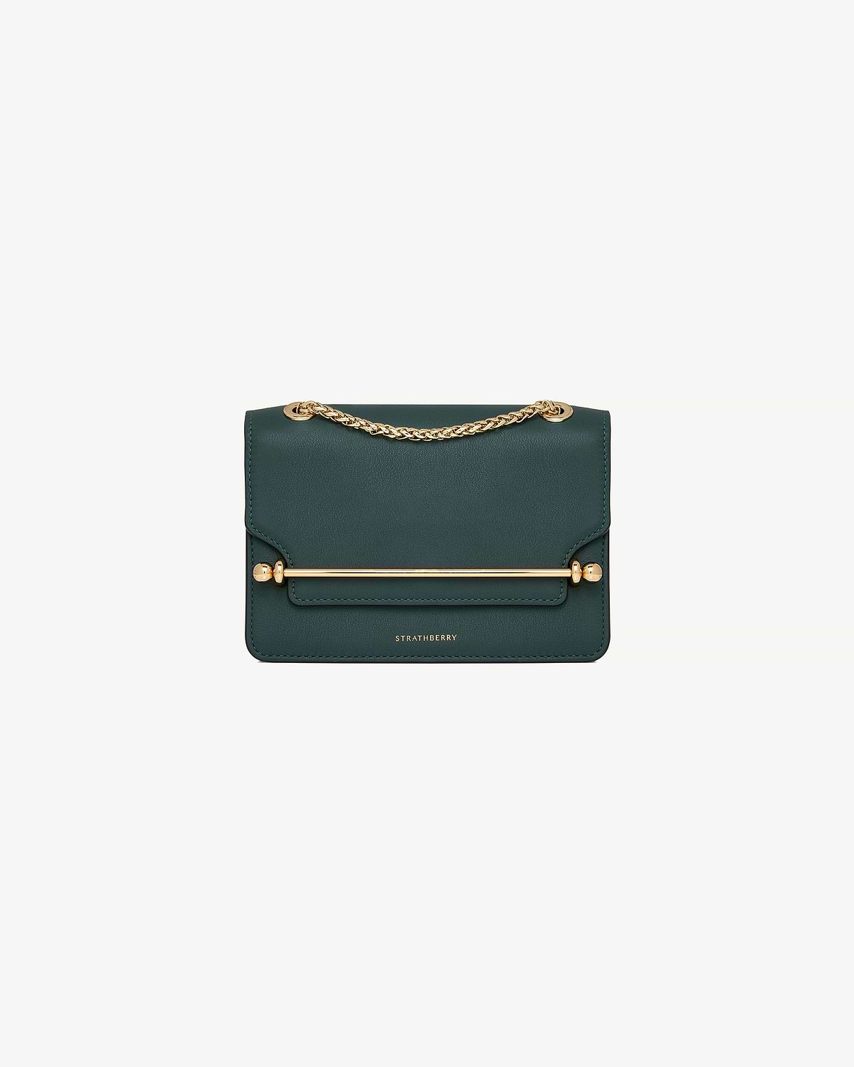 Strathberry bottle green East/West Mini bag with gold bar and chain