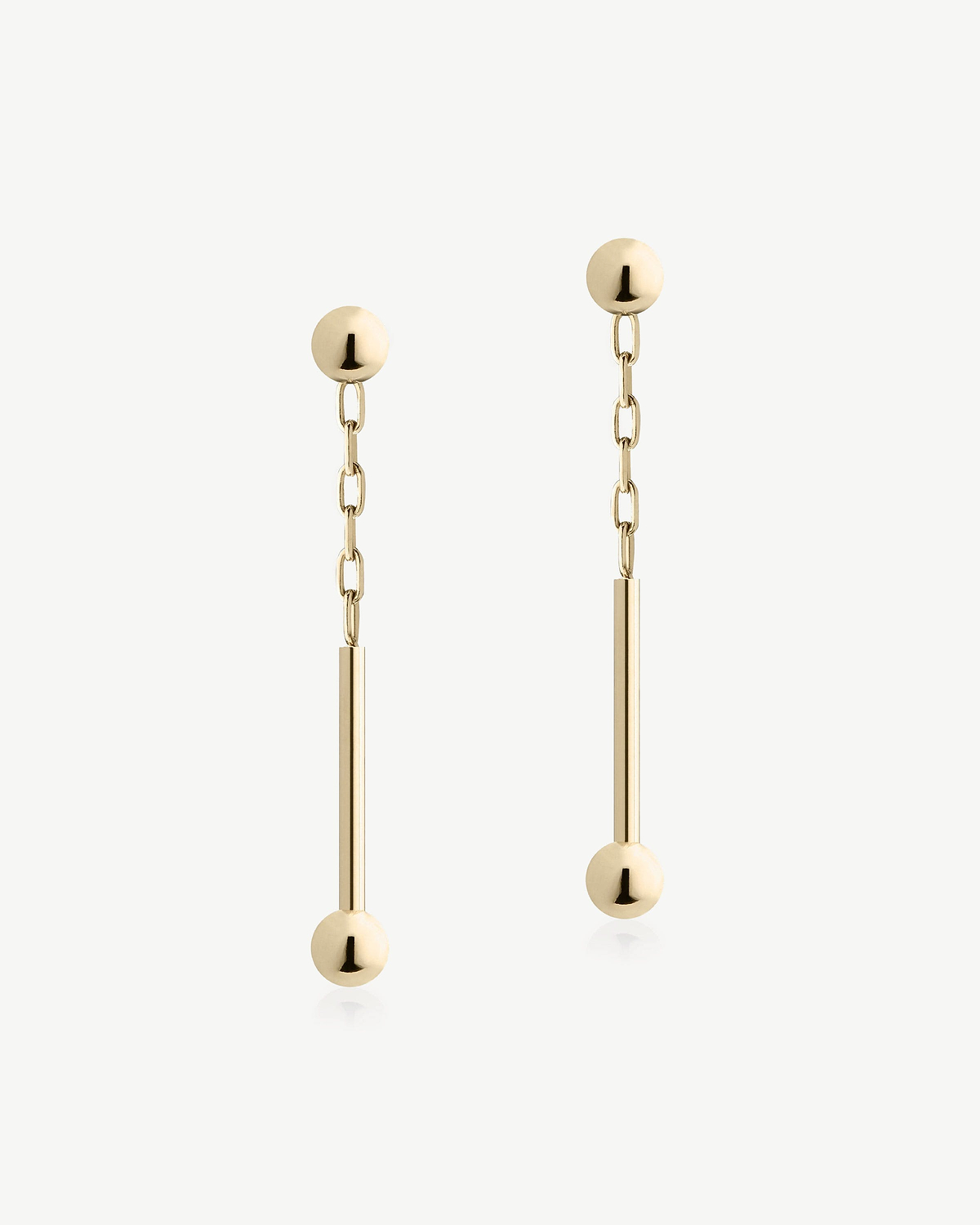Pair of music bar drop earrings with chain links and bar ends, 22-carat gold-gilded.
