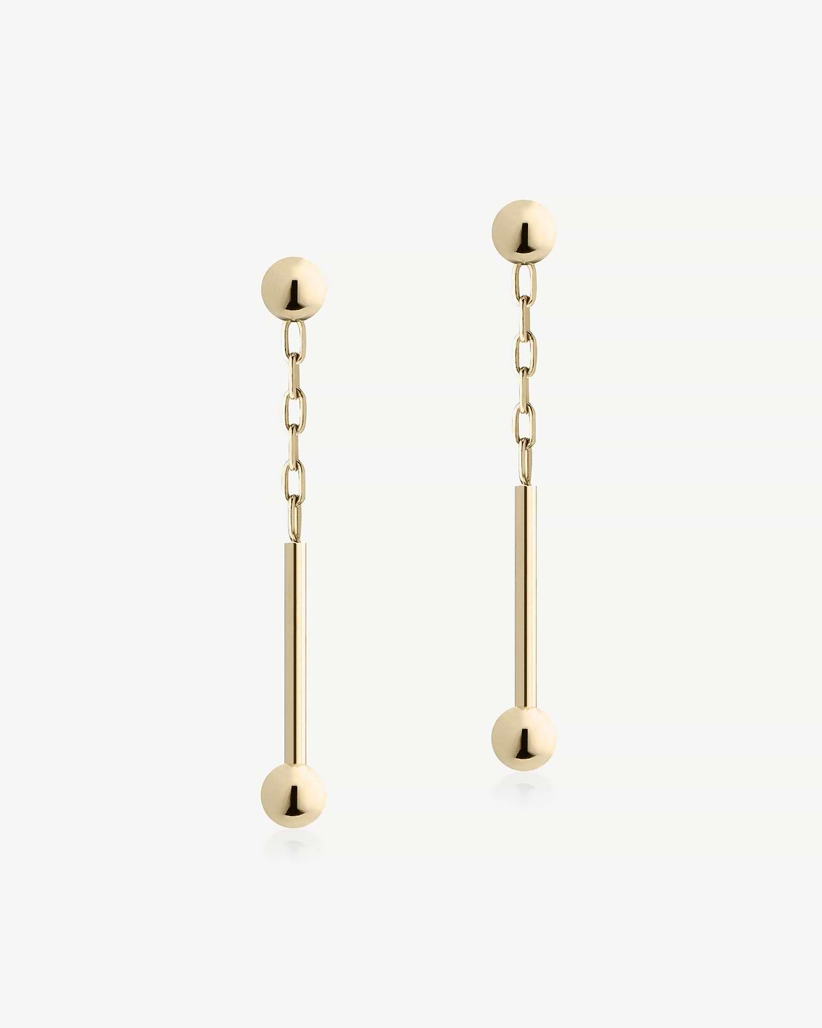 Pair of music bar drop earrings with chain links and bar ends, 22-carat gold-gilded.