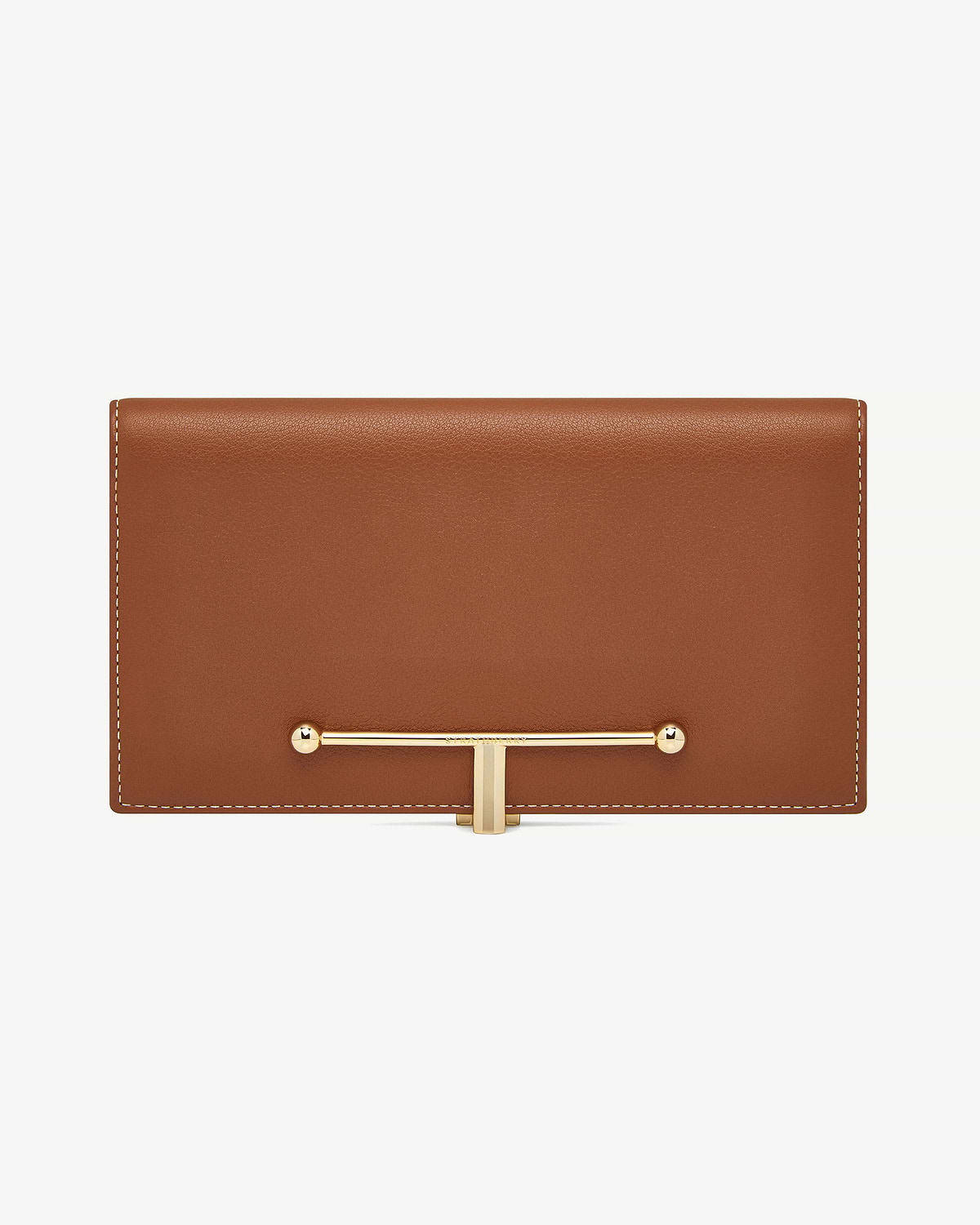 Large Melville Street wallet in chestnut leather with vanilla stitching and gold bar fastening