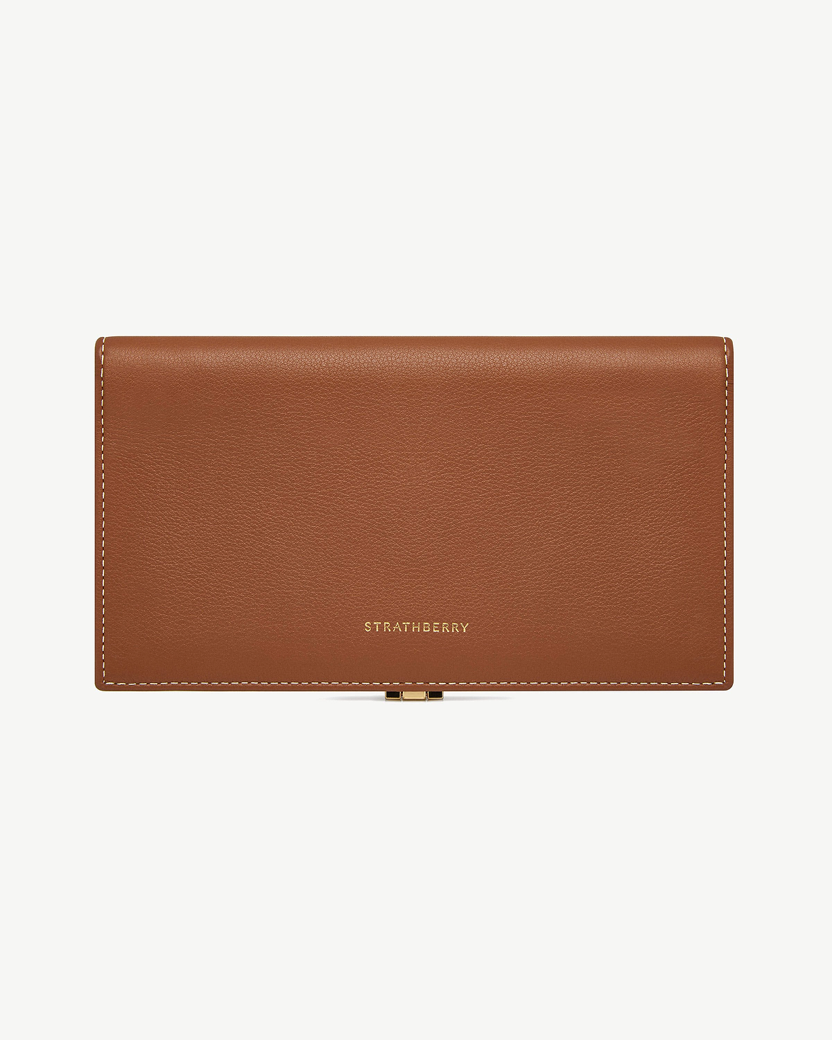 Chestnut leather large Melville Street wallet with vanilla stitching and gold Strathberry logo.