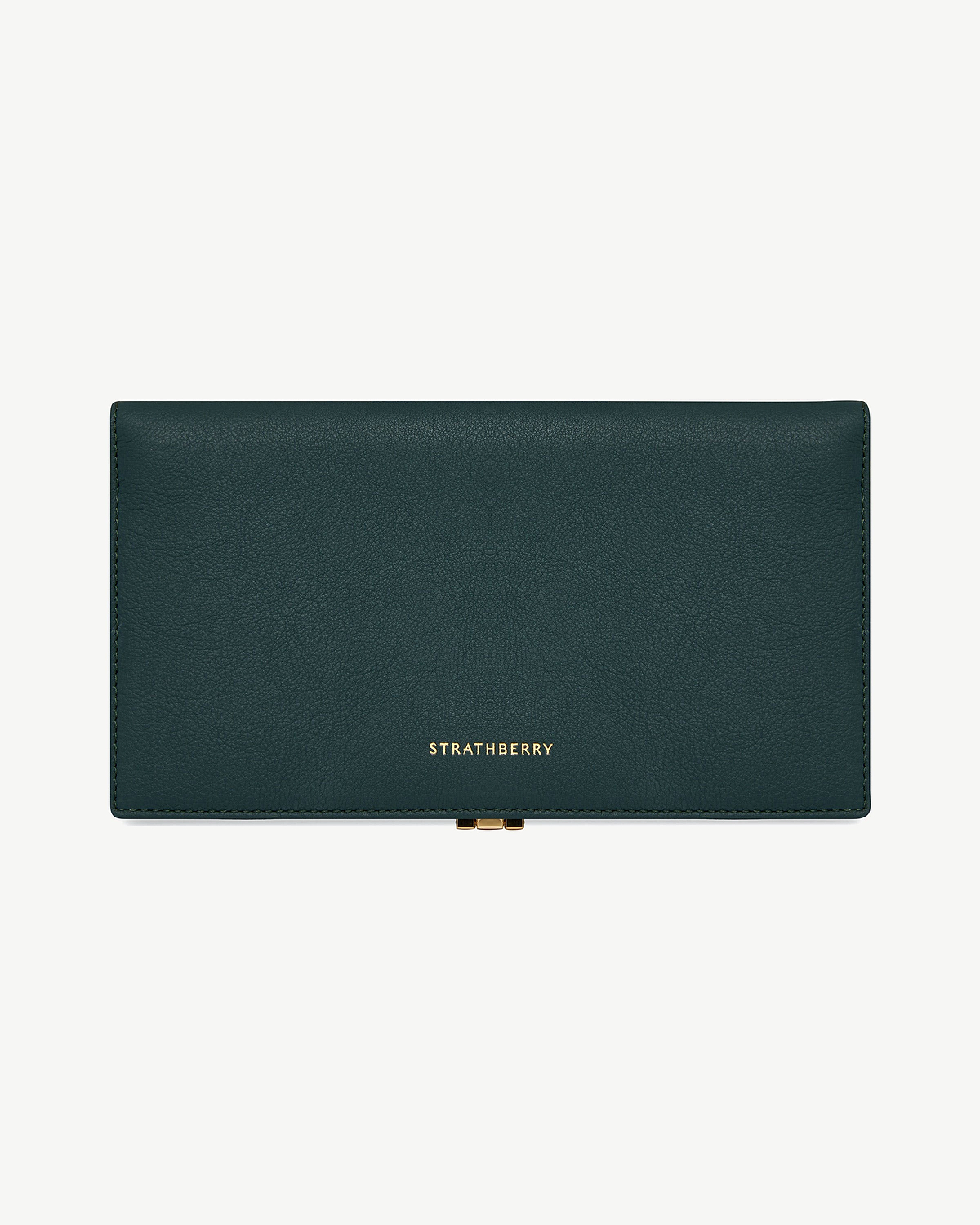 Bottle green large wallet with gold Strathberry logo and clasp