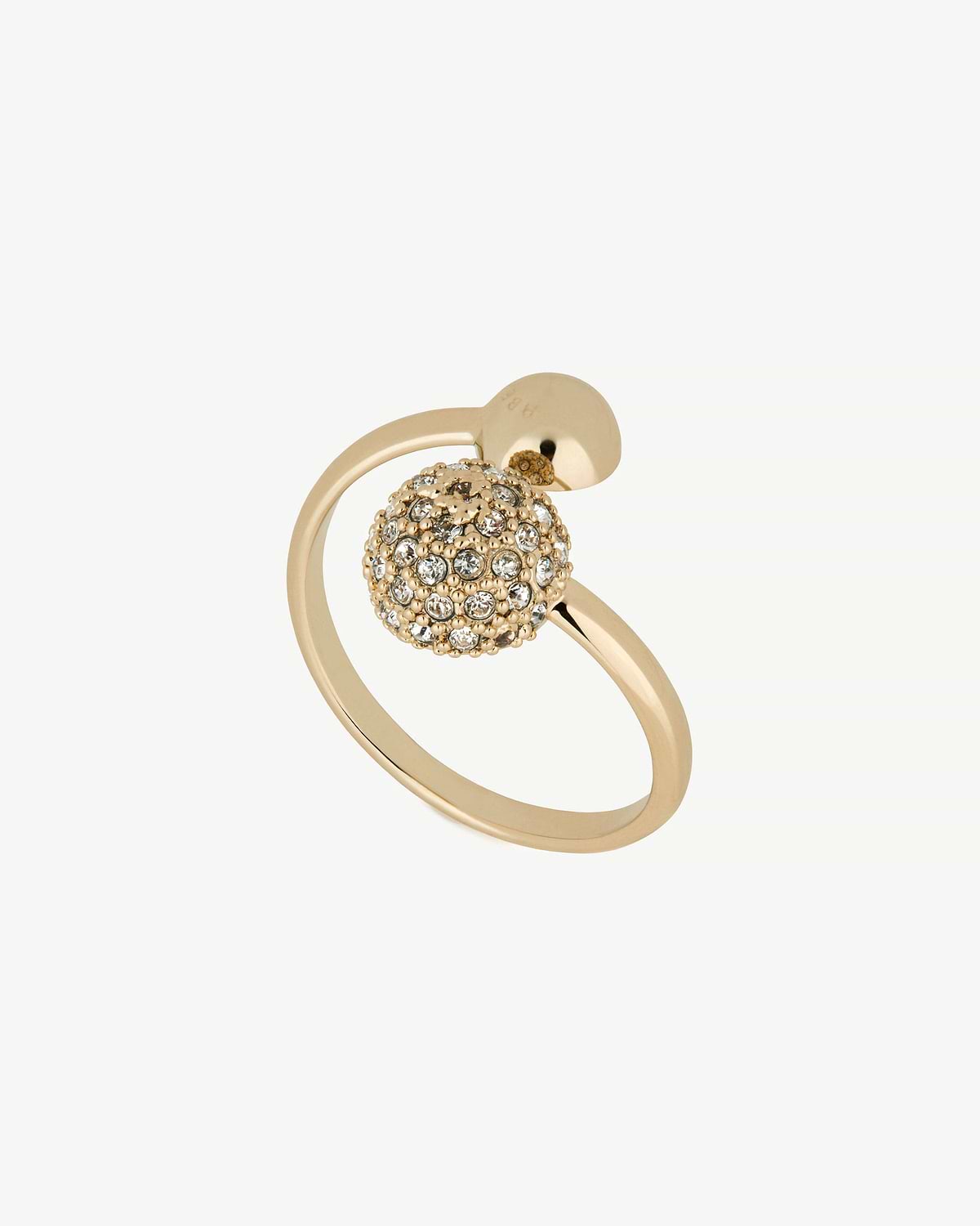 22-carat gold gilded crescent ring with pavé crystal ball detail, cropped view