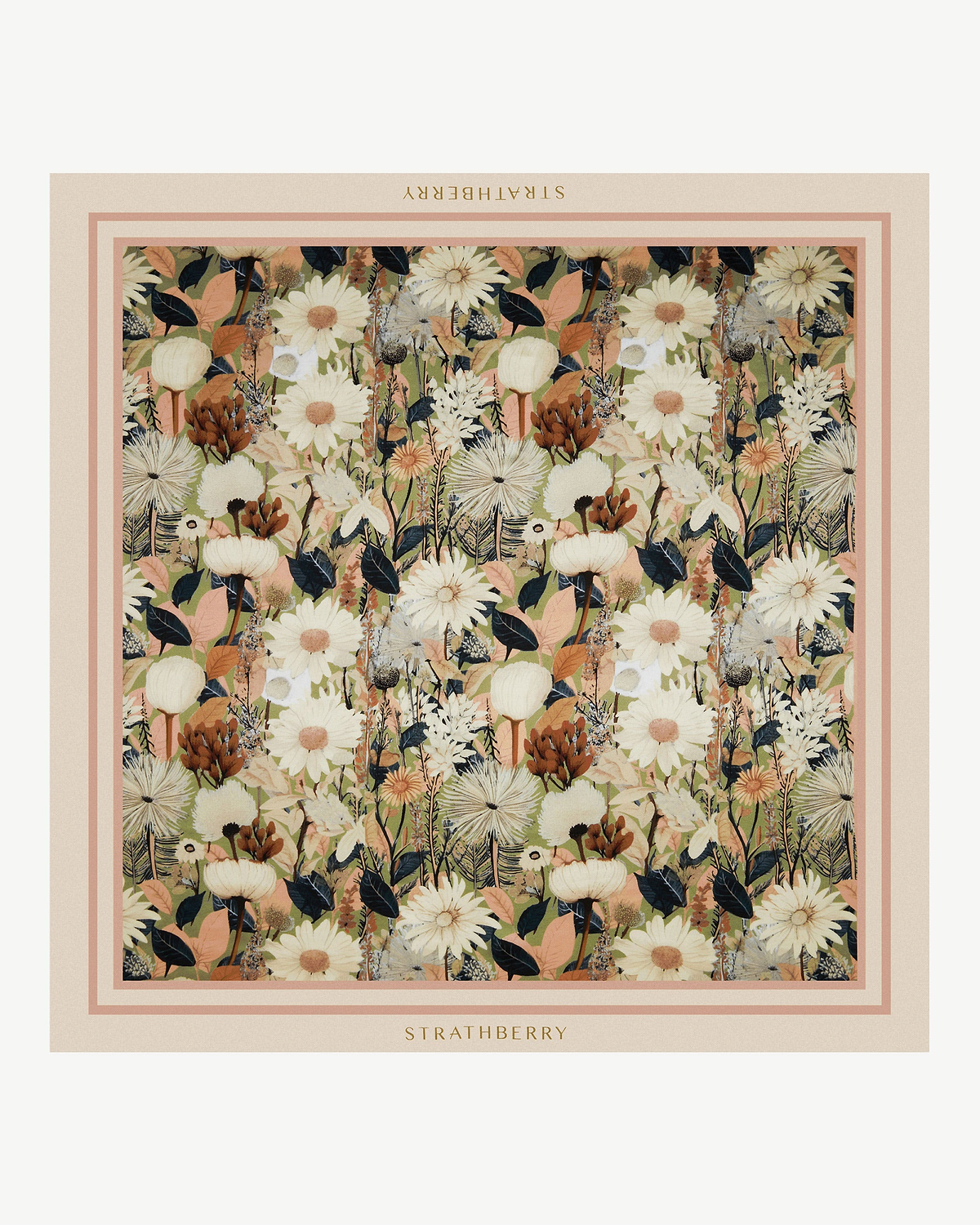 Silk square scarf with autumn floral print and Strathberry wordmark