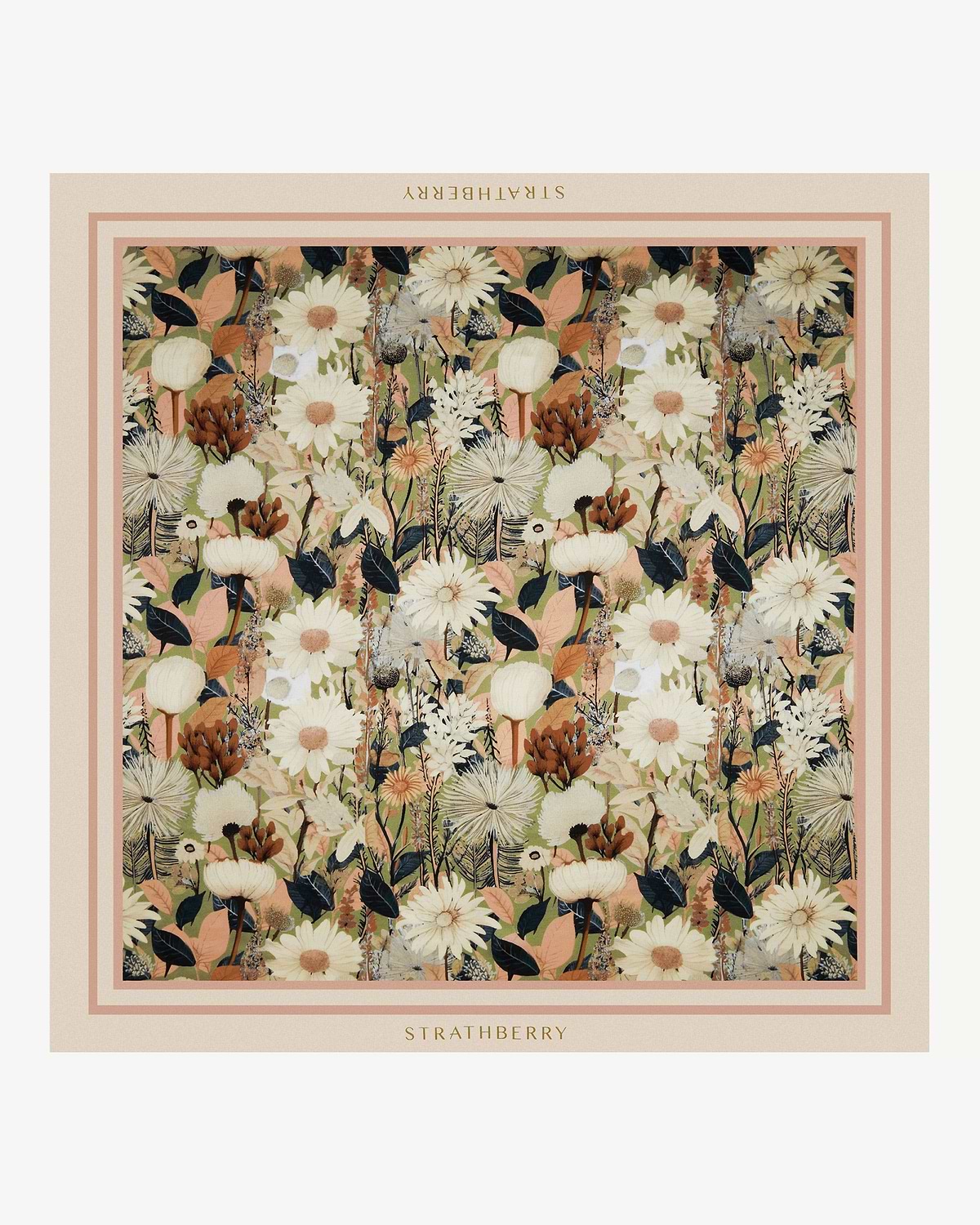 Silk square scarf with autumn floral print and Strathberry wordmark