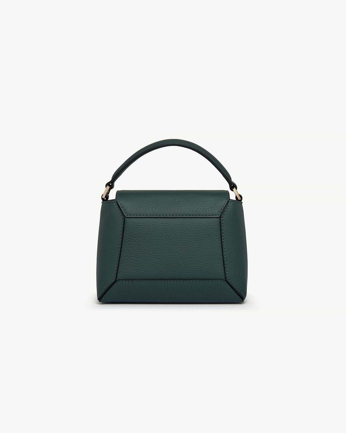 Bottle green Mosaic Nano leather mini bag with single top handle and geometric panels.