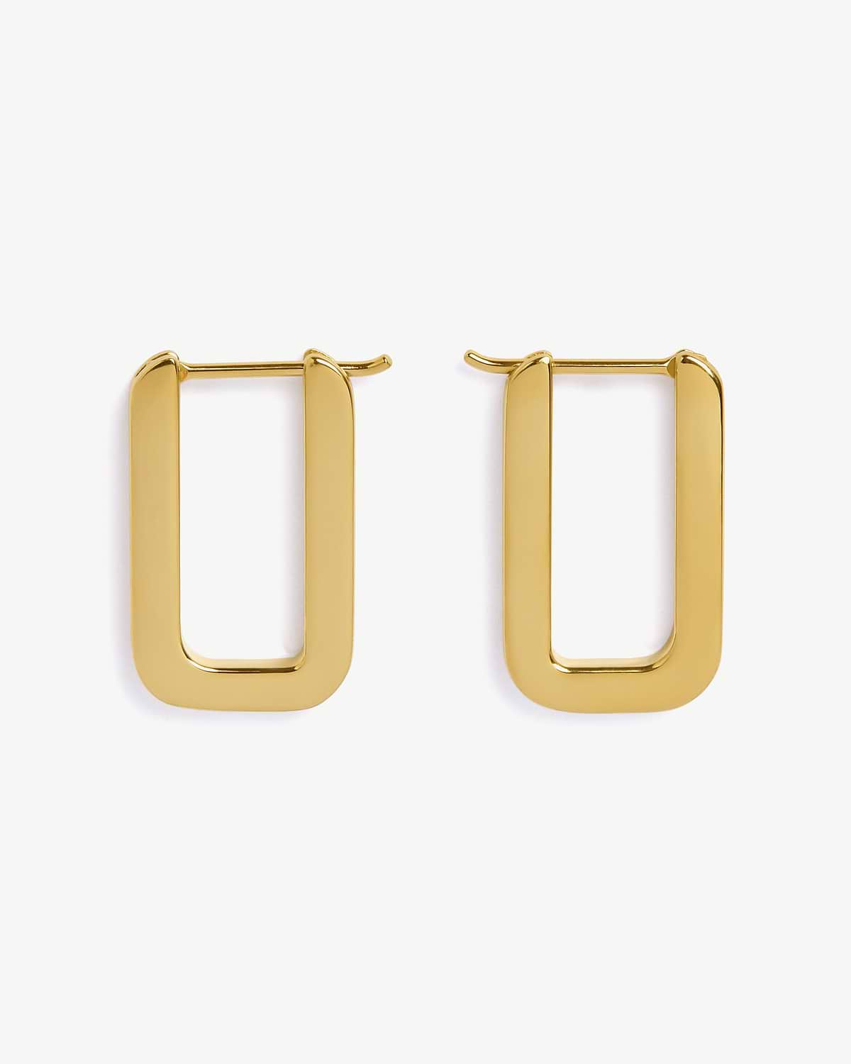 Pair of rectangular hoop earrings in 22 carat gold gilded finish