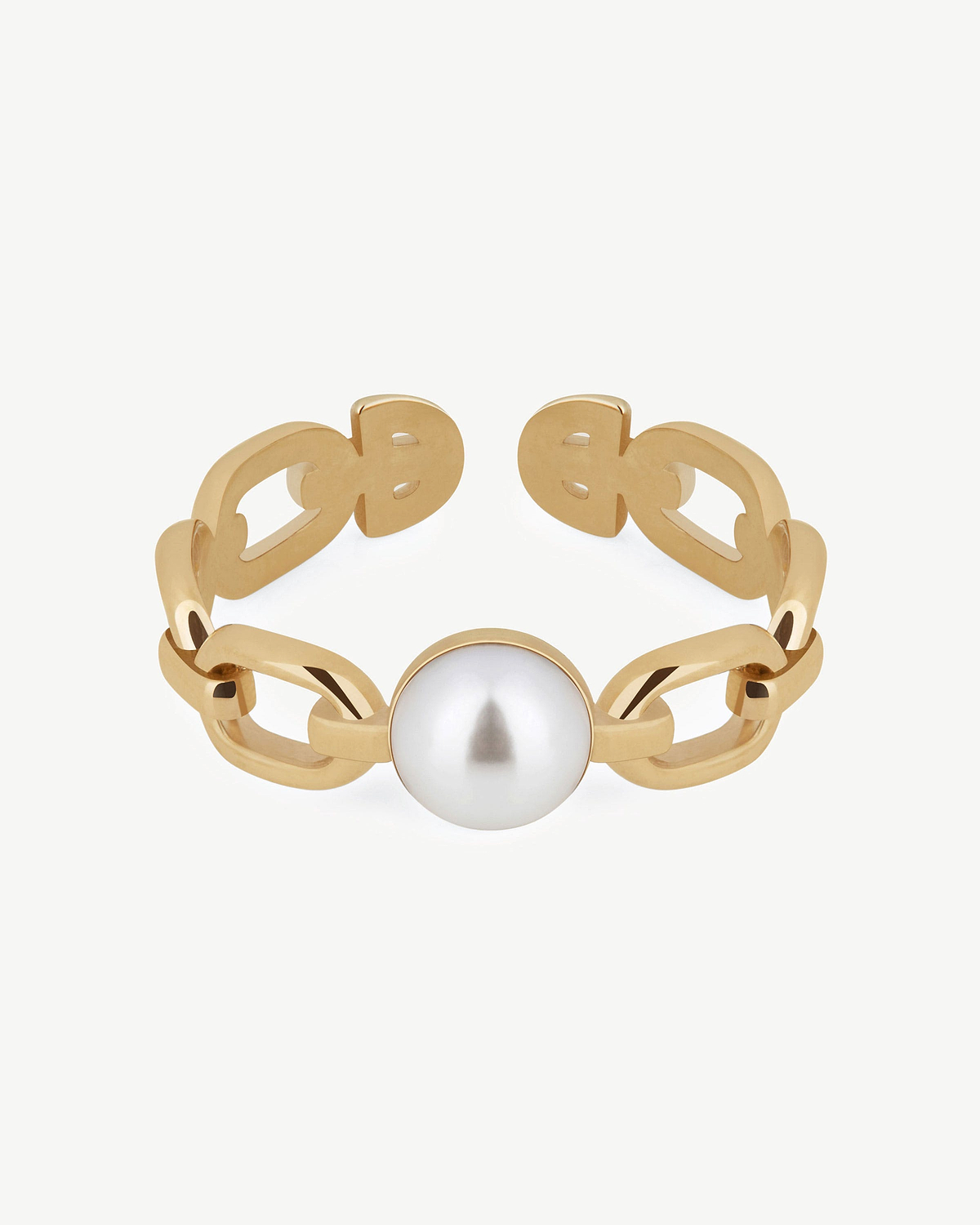 22-carat gold-gilded pearl link ring with a central white round pearl.