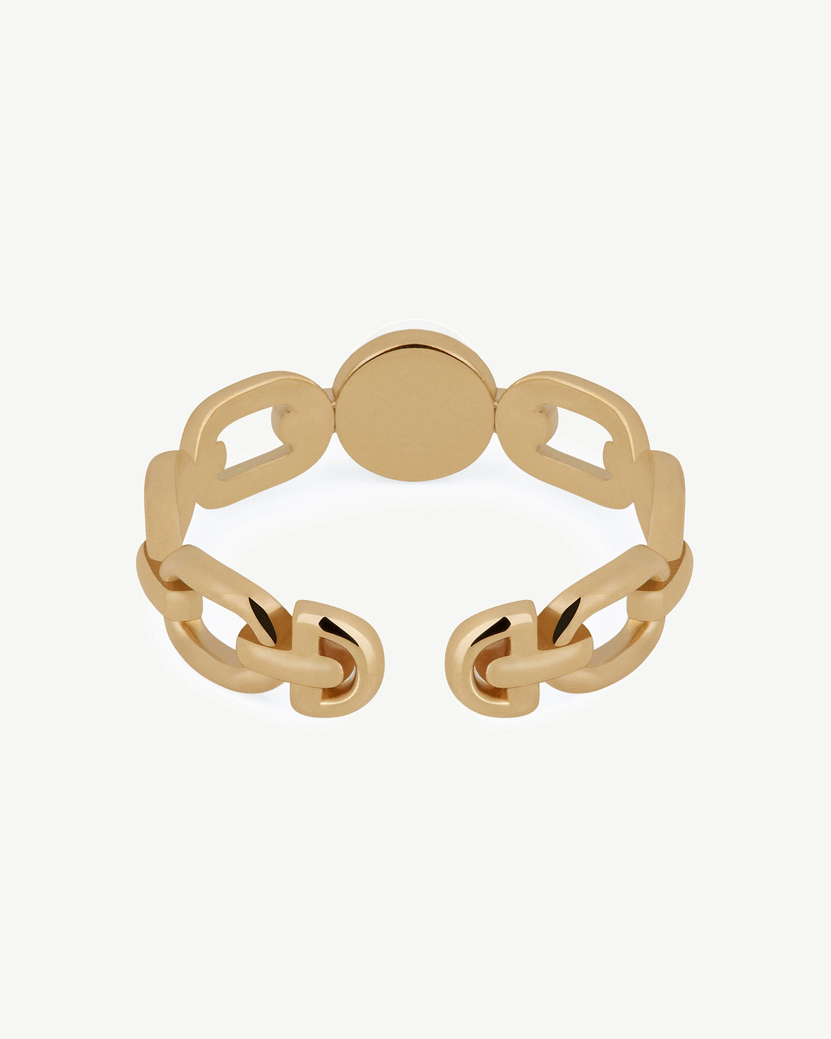 22 carat gold gilded chain-link ring with round centre disc and open band