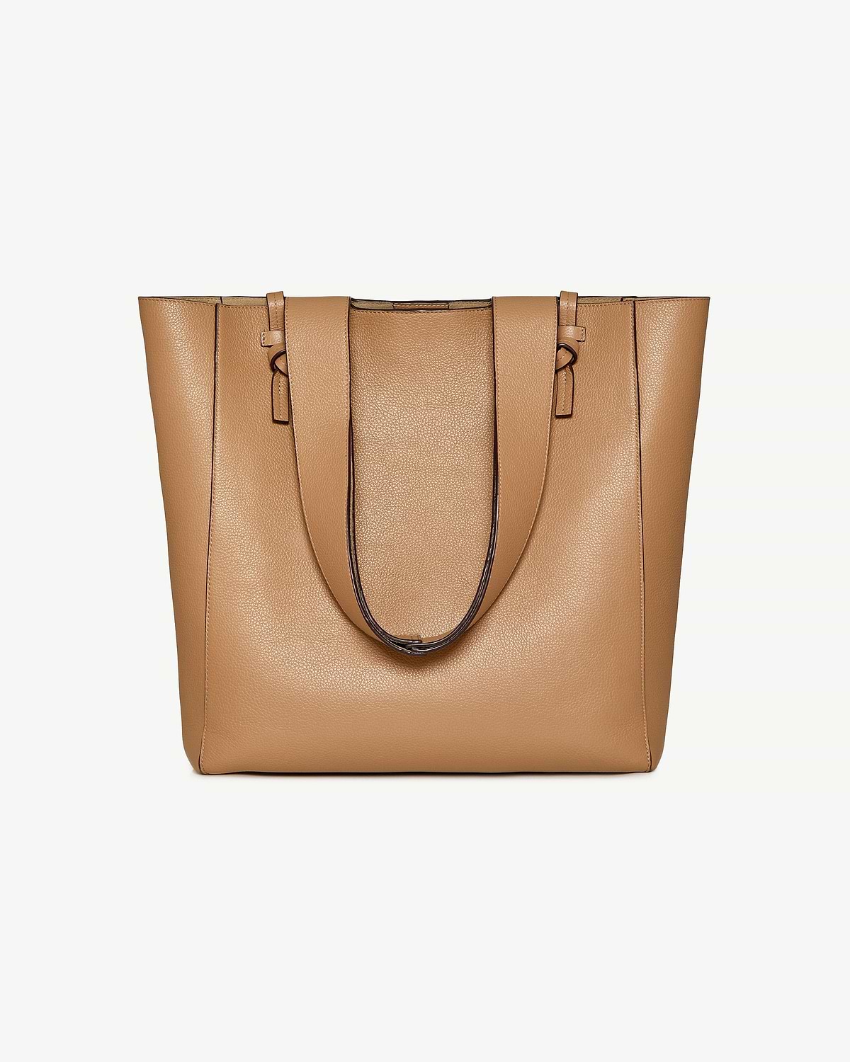 Caramel leather Melody tote with two shoulder straps and pebbled texture.