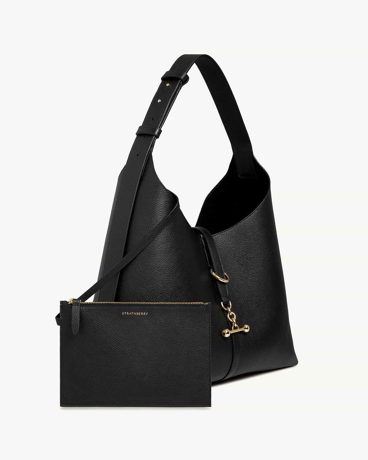 Black Kite Hobo Maxi bag with detachable Strathberry pouch and gold hardware