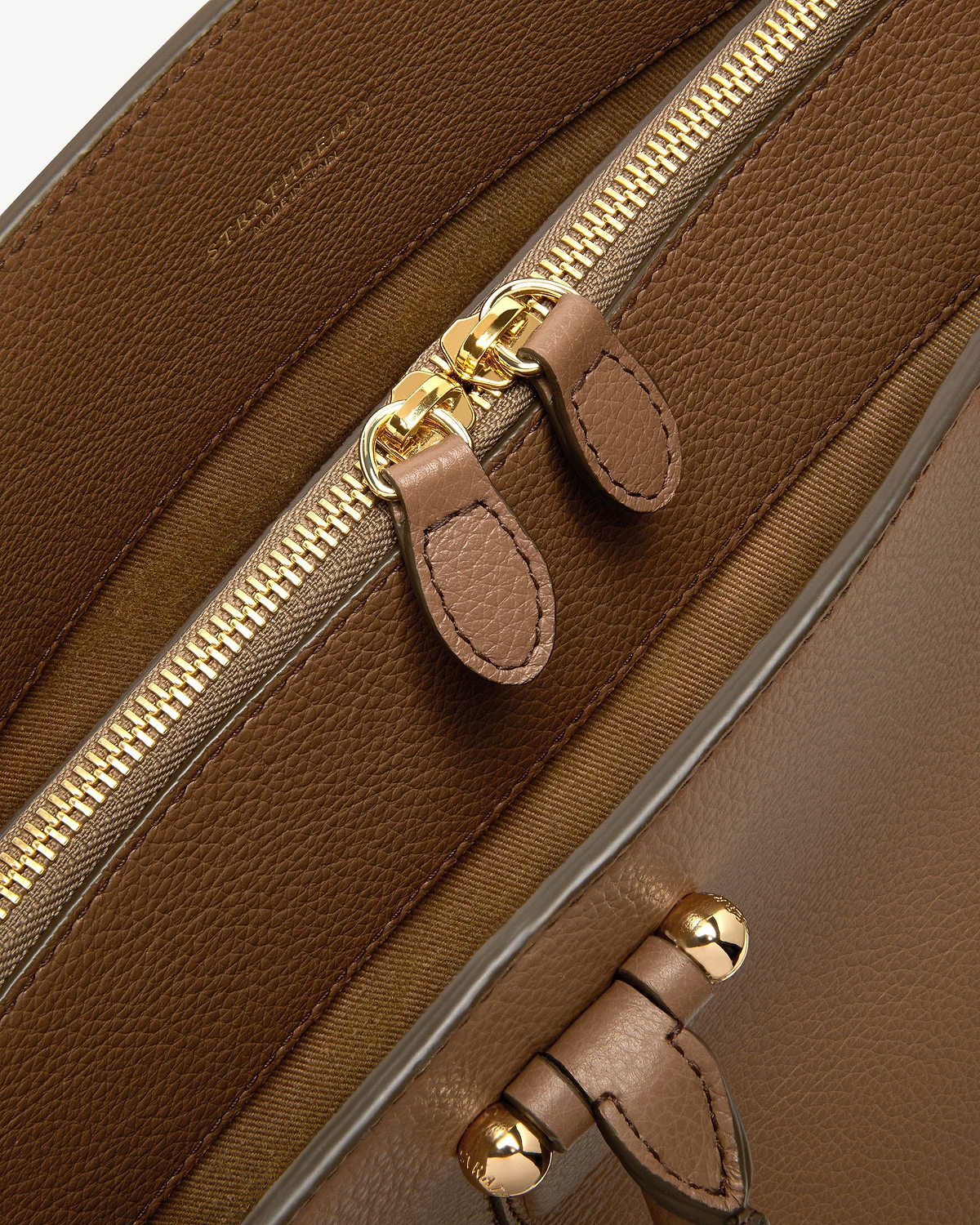 Strathberry Georgia Maxi clay leather bag with zip and gold hardware.