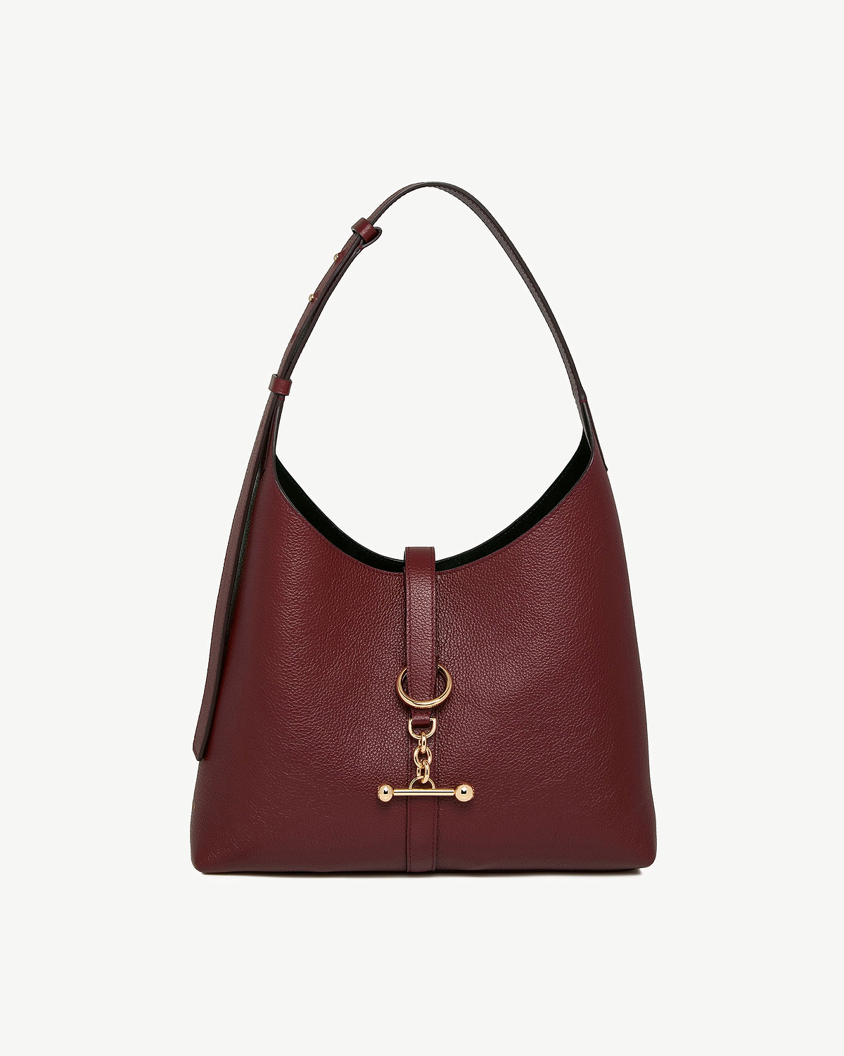 Oxblood leather Kite Hobo bag with gold hardware and top handle.