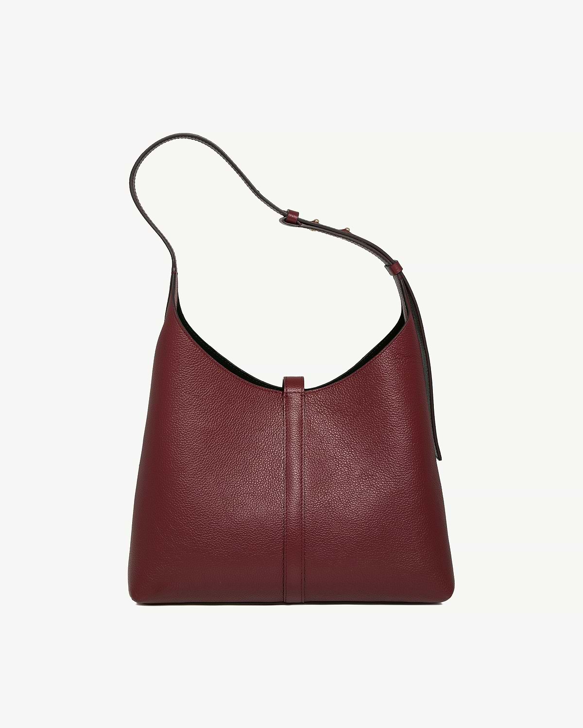 Oxblood Kite hobo bag in pebbled leather with single adjustable shoulder strap.
