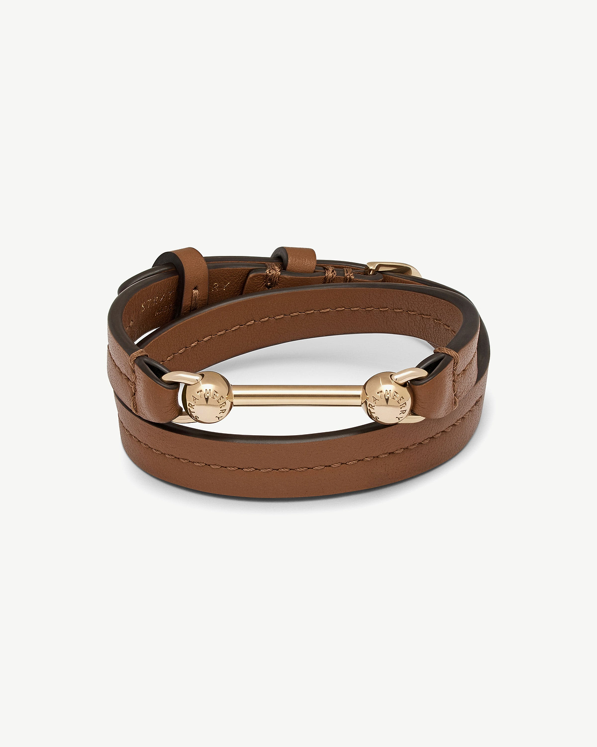 Strathberry Corda double-wrap bracelet in hazelnut leather with gold hardware