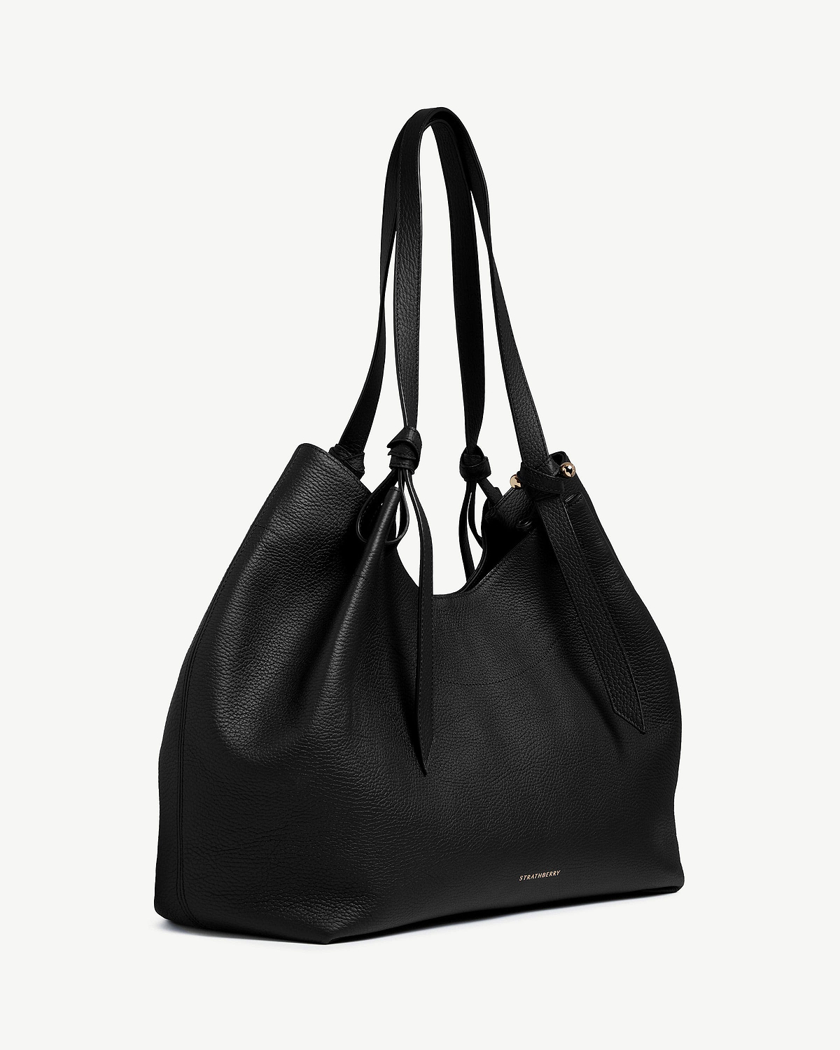 Black Strathberry Barra tote with knotted straps and pebbled leather.