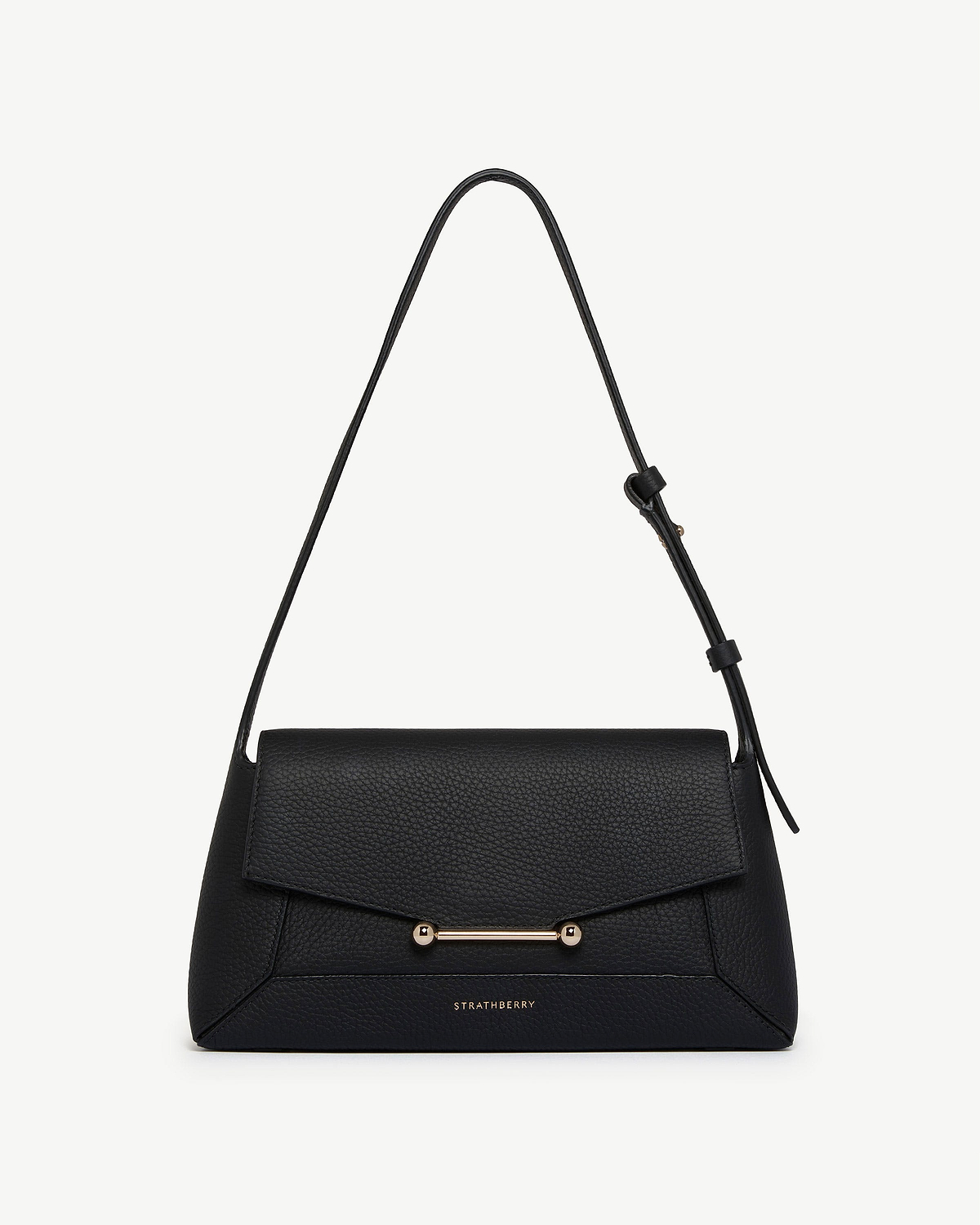 Strathberry Mosaic Shoulder bag in black pebbled leather with gold bar clasp