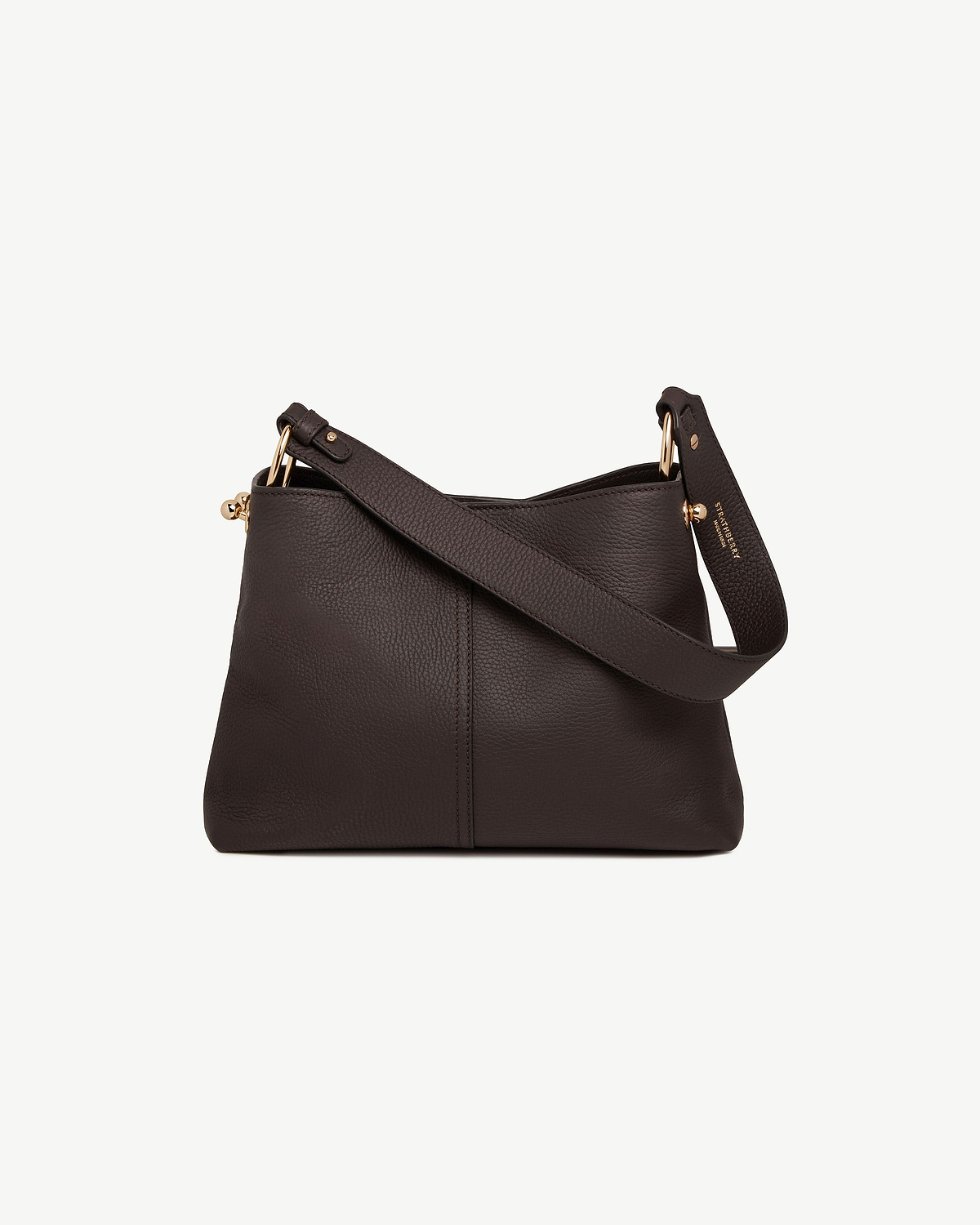 Strathberry Lana Hobo bag in espresso textured leather with wide strap and gold hardware