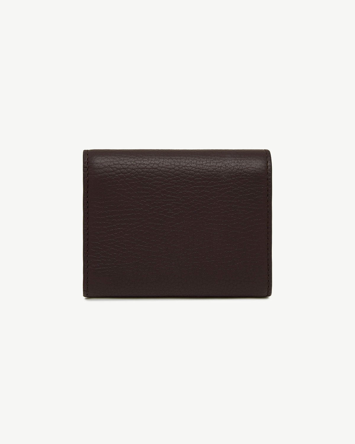Mosaic trifold wallet in espresso pebbled leather, folded front view