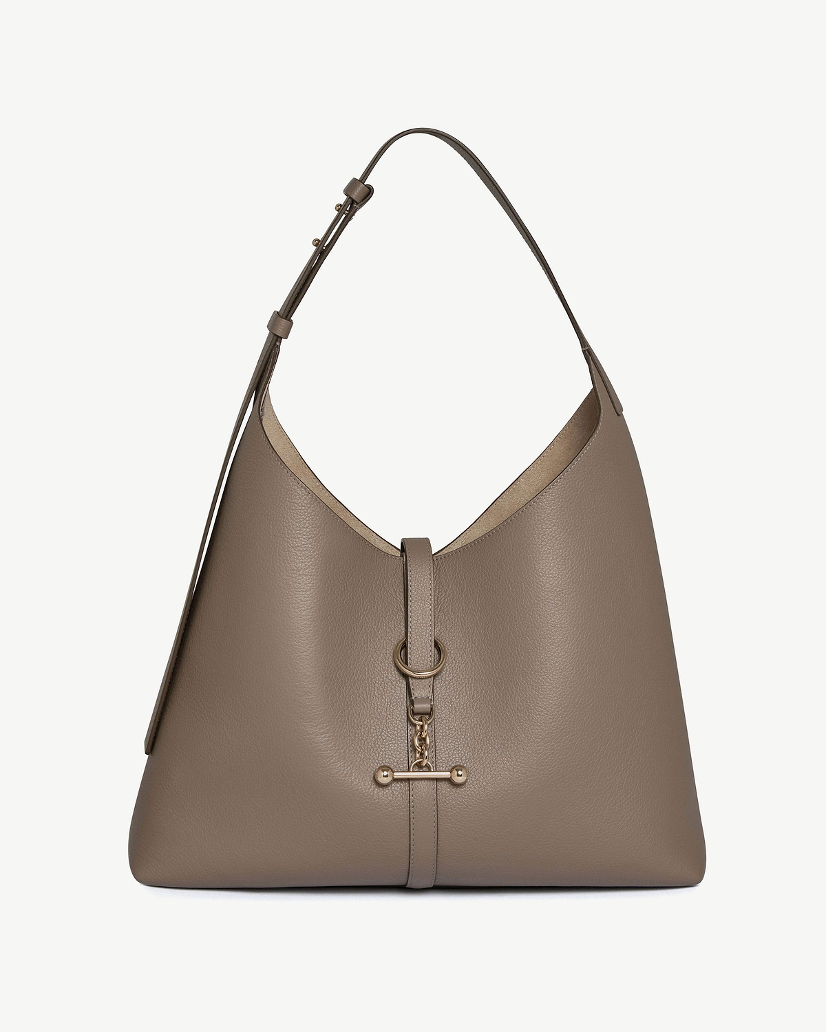 Taupe Kite Hobo Maxi bag front view with ring and T-bar hardware