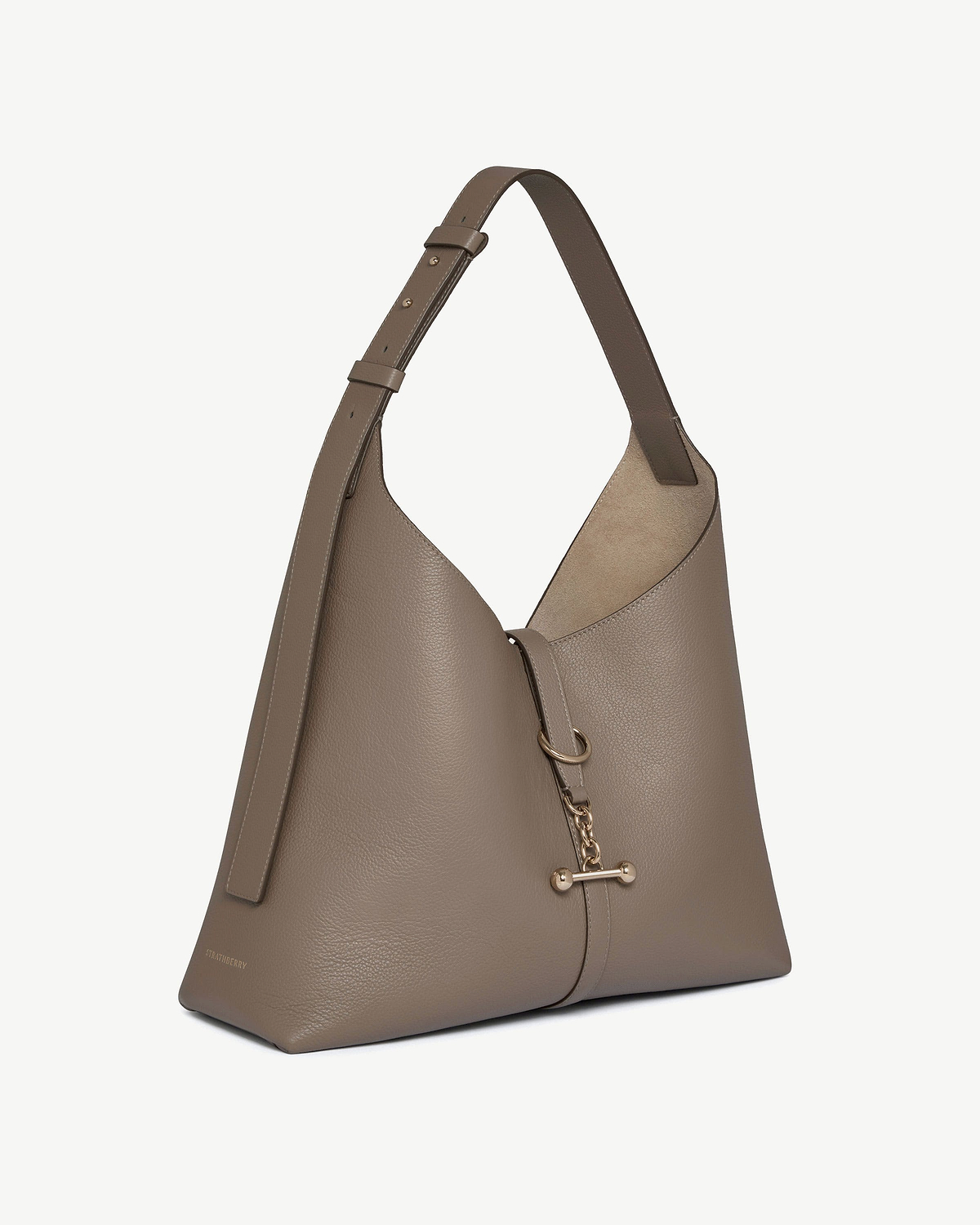 Strathberry taupe Kite Hobo Maxi bag with adjustable strap and gold T-bar hardware