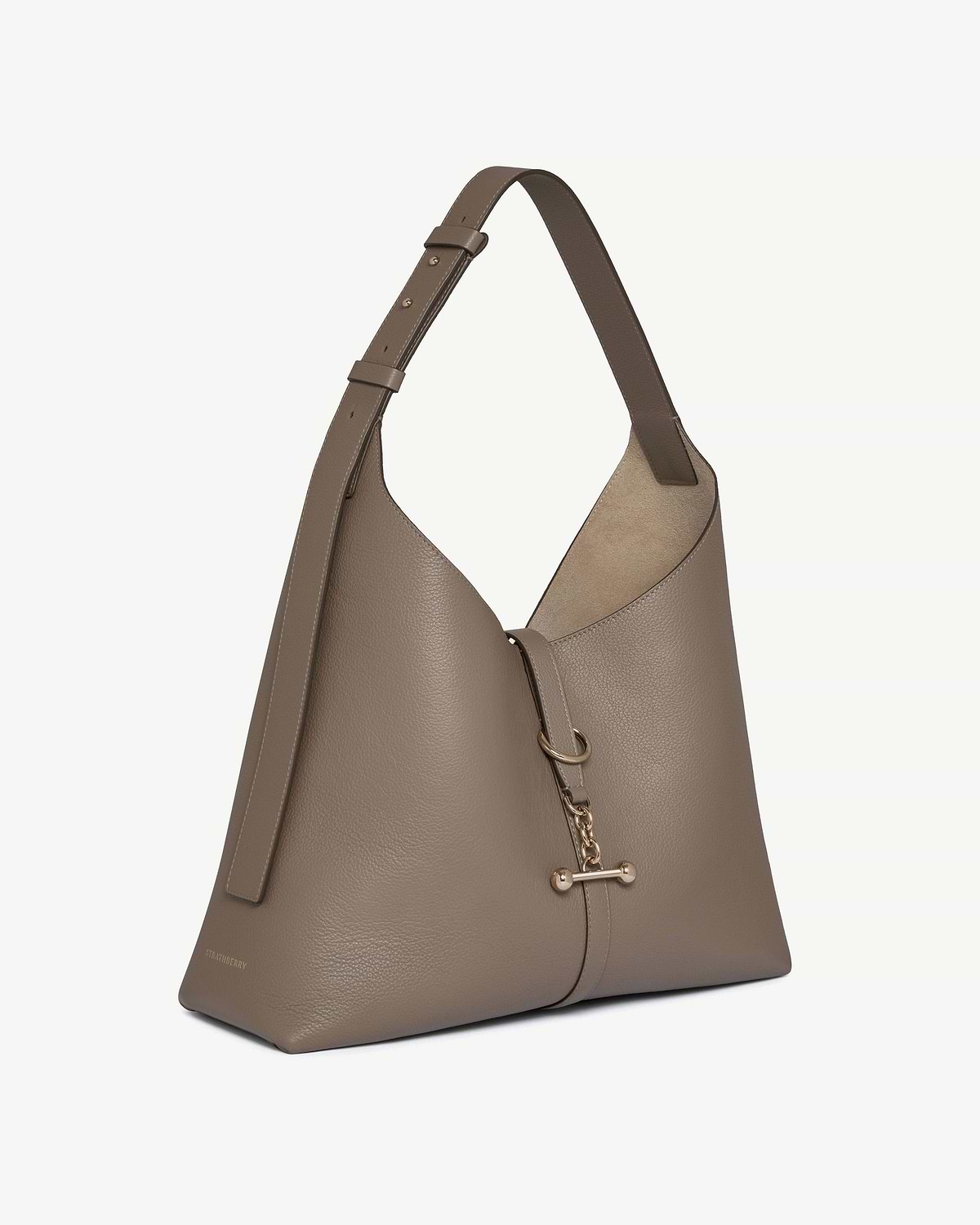 Strathberry taupe Kite Hobo Maxi bag with adjustable strap and gold T-bar hardware