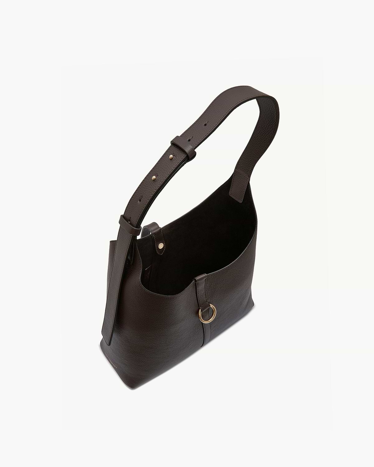 Espresso Kite Hobo bag with adjustable shoulder strap and gold ring