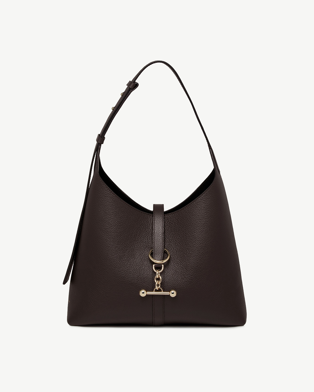 Espresso leather Kite Hobo bag with single shoulder strap and gold fittings.