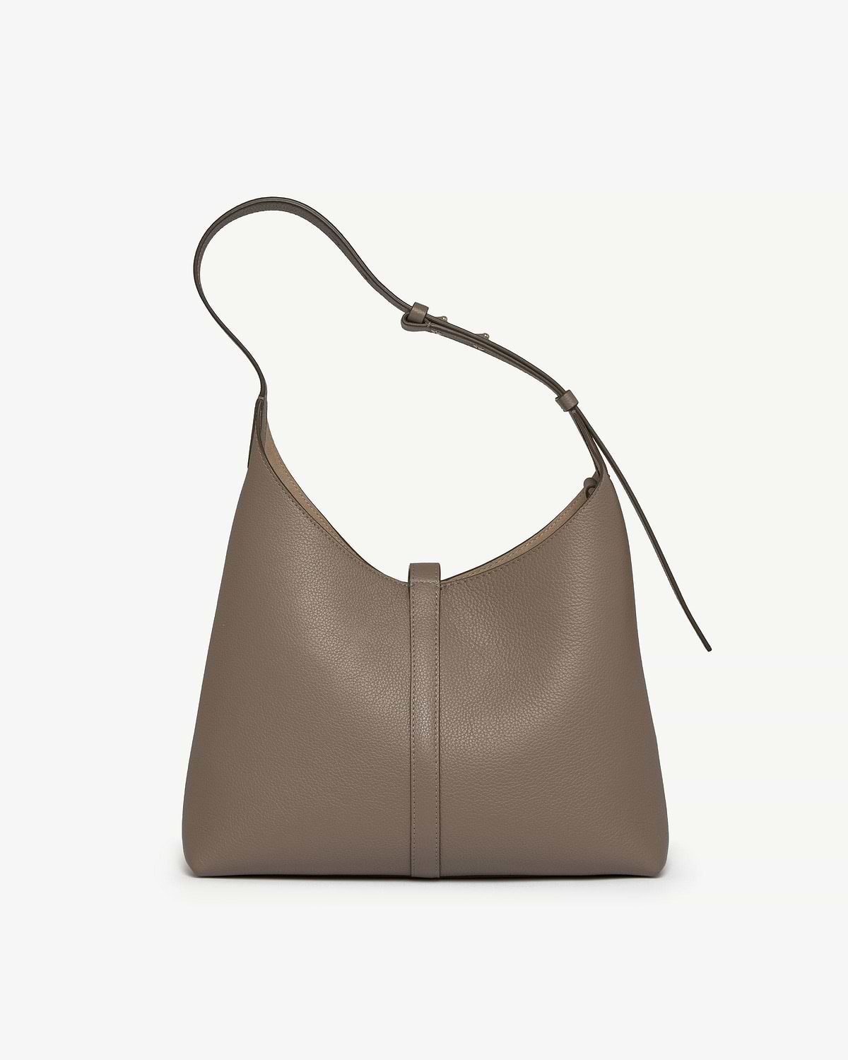 Taupe Kite Hobo bag with single shoulder strap and pebbled leather texture.