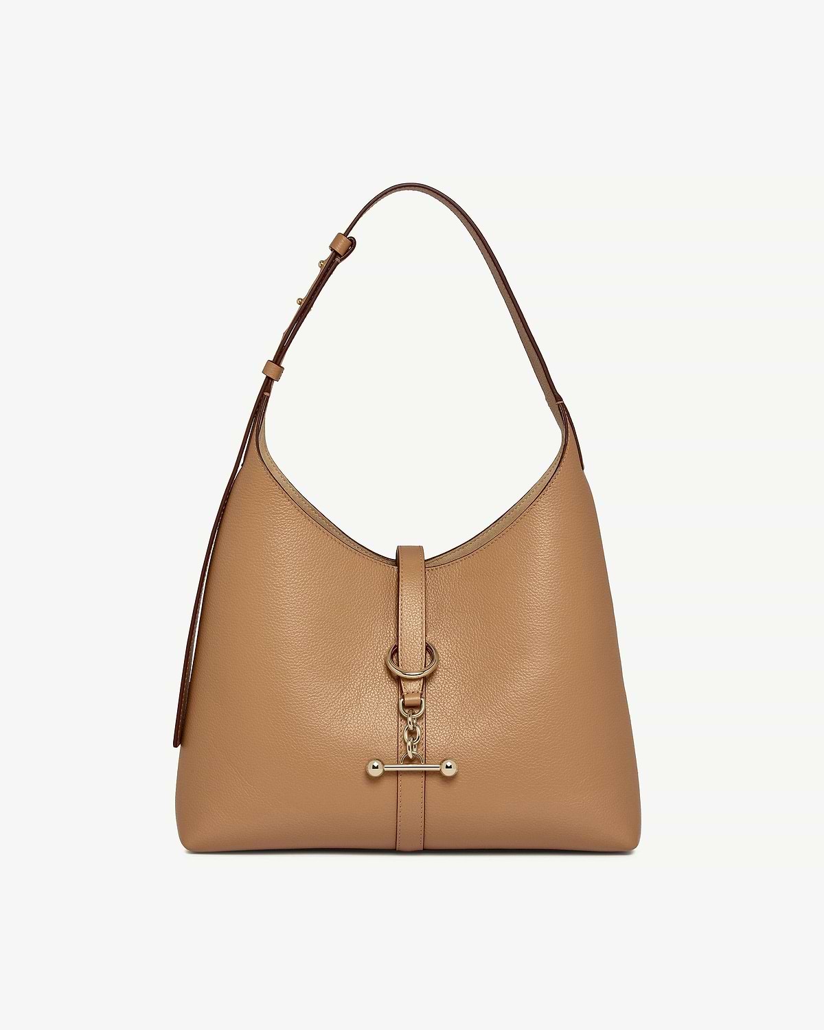 Caramel leather kite hobo bag with single shoulder strap and gold hardware
