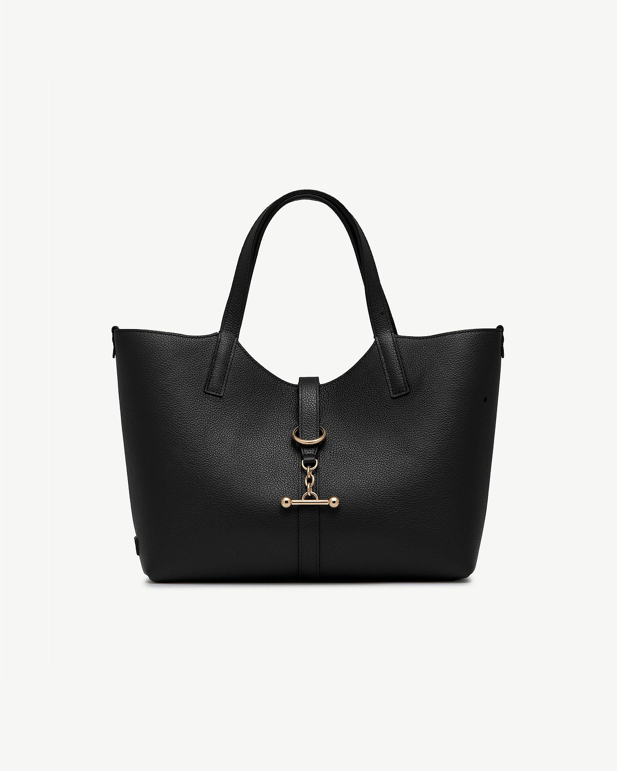 Black Kite Tote Midi leather tote bag with top handles and gold bar clasp.