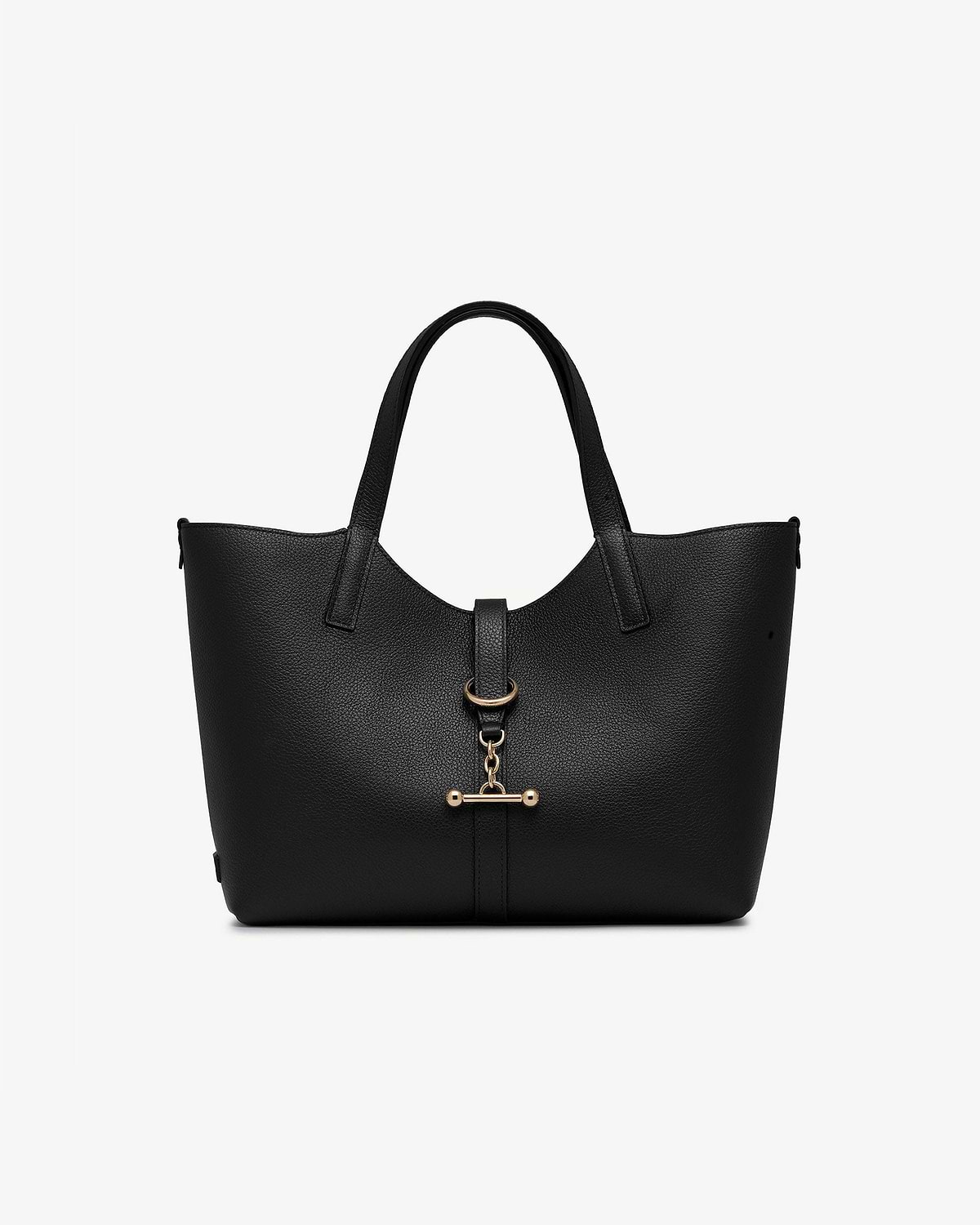 Black Kite Tote Midi leather tote bag with top handles and gold bar clasp.