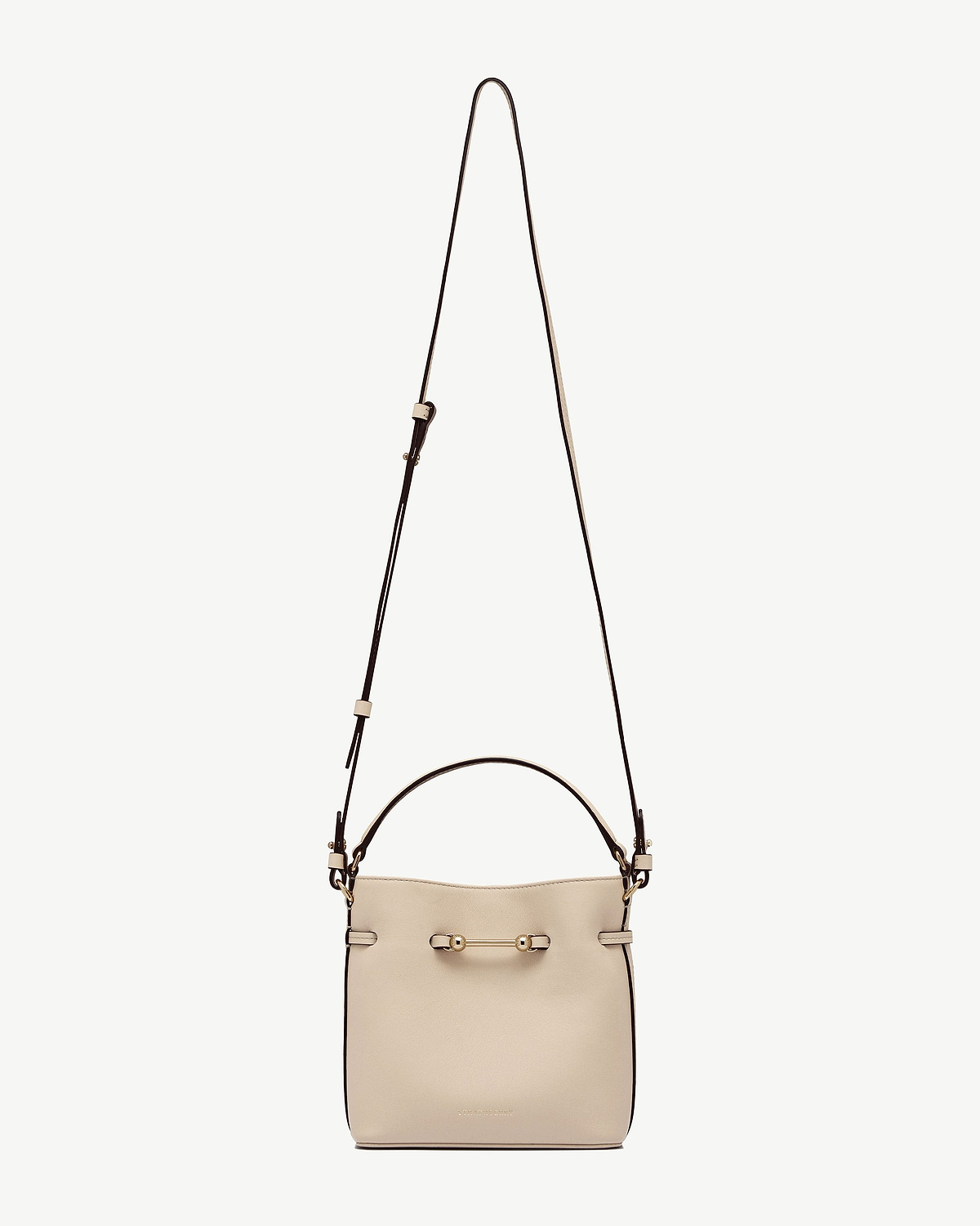Oat Corda Bucket Mini bag with top handle and long shoulder strap.