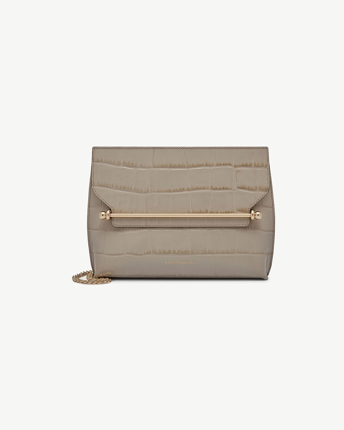 Strathberry Stylist croc-embossed leather bag with gold bar and chain strap.
