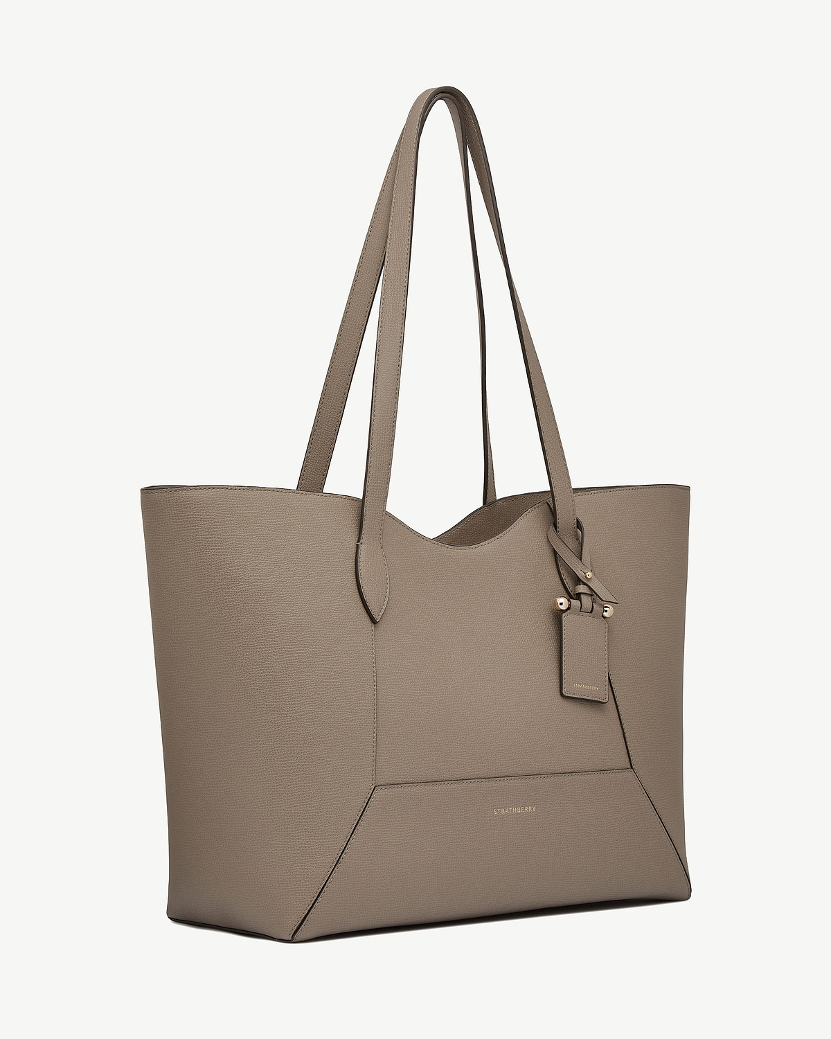 Taupe Mosaic Cabas leather tote with Strathberry logo and shoulder straps.